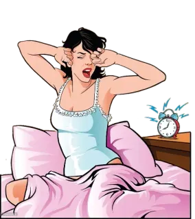 😴 femme, sommeil, lit, réveil, matin, fatiguée, réveil telegram sticker
