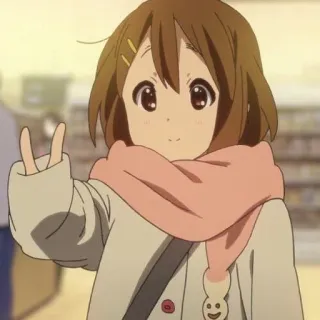 ✌️ Yui Hirasawa K-On! Anime, Garota, Sinal de paz, Cachecol, Fofo, Desenho animado telegram sticker