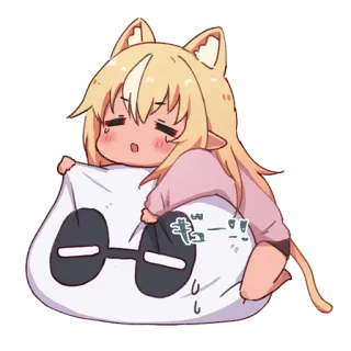 😢 ギューー！！ anime, catgirl, cute, sleepy, pillow telegram sticker