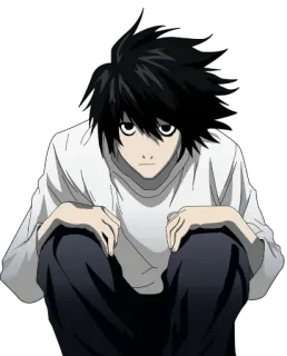 🙁 L Lawliet Death Note L Лоулайт, Death Note, аниме персонаж, детектив, сидит на корточках, интеллектуал, манга telegram sticker