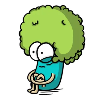 😳 bông cải xanh, rau, hoạt hình, dễ thương, buồn, ngồi, thức ăn telegram sticker