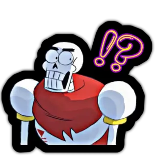 ⁉️ Papyrus Undertale squelette, jeu vidéo, dessin animé, point d'exclamation, point d'interrogation telegram sticker