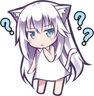 🤔 Anime, Gadis kucing, Pertanyaan, Bingung, Chibi, Lucu telegram sticker
