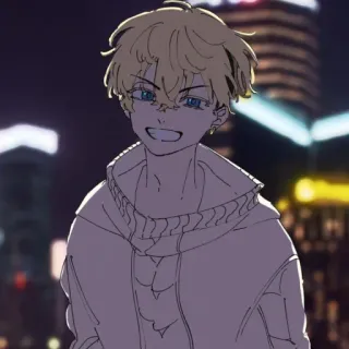 😁 Anime, Dibujos animados, Personaje, Sonriendo, Noche, Ciudad telegram sticker