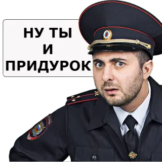 😁 НУ ТЫ И ПРИДУРОК полиция, русский, офицер, форма, оскорбление telegram sticker