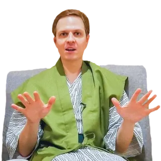 🙌 mężczyzna, kimono, siedzący, osoba, zielony, szlafrok telegram sticker