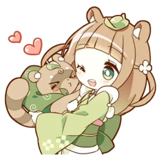 🌟 Anime, Kawaii, Süß, Bären, Herzen, Grün telegram sticker