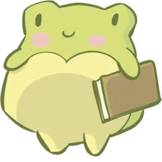 💼 grenouille, livre, mignon, dessin animé, animal, kawaii, illustration, autocollant telegram sticker