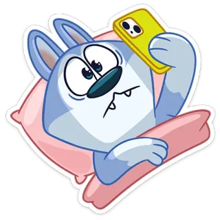 🤳 Мультфильм, Волк, Животное, Сонный, Подушка, Телефон, Уставший, Персонаж telegram sticker