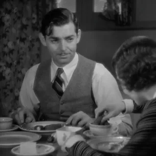 ➖ Clark Gable jedzenie, śniadanie, mężczyzna, posiłek, vintage, aktor, czarno białe telegram sticker