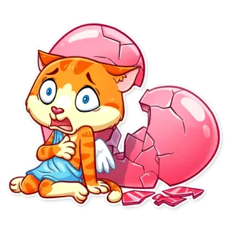 💔 고양이, 큐피드, 날개, 깨진 계란, 만화, 스티커 whatsapp sticker