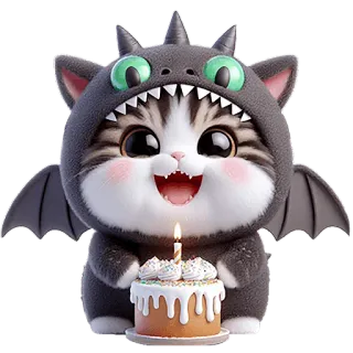🥳 gatto, gattino, compleanno, torta, drago, carino, animale, festa telegram sticker