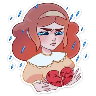 💔 슬픈, 울음, 상심, 비, 감정, 여자 telegram sticker