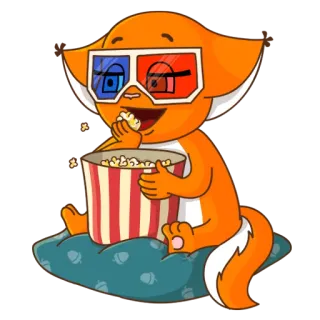 😨 여우, 팝콘, 영화, 만화, 안경, 귀여운 telegram sticker