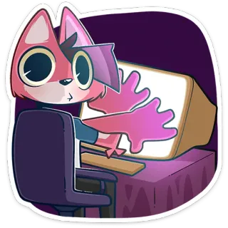 😳 desenho animado, gato, computador, escrivaninha, arte digital, animal, trabalho telegram sticker