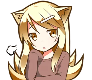 😐 Anime Mädchen, Katzenohren, blonde Haare, verlegen, süß, Cartoon, Manga, Chibi telegram sticker