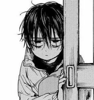 ☠️ Anime, Manga, Personnage, Triste, Porte, Noir et blanc telegram sticker