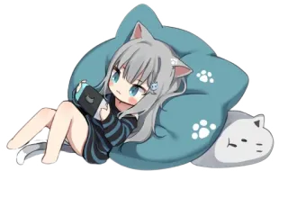 🕹 애니메이션, 네코미미, 게이밍, 치비, 귀여운, 베개 telegram sticker