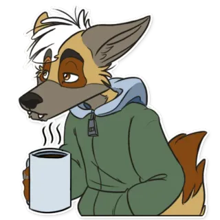 ☕ nhân hóa, động vật, chó, cà phê, mệt mỏi, hoạt hình telegram sticker