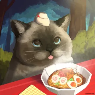 🌟 gato, ramen, comida, lindo, animal, kawaii, ilustración telegram sticker