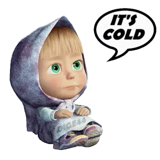🥶 Masha Masha and the Bear IT'S COLD cold, winter, cartoon, girl, hood whatsapp sticker