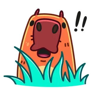 😳 カピバラ, 動物, かわいい, 漫画, 草, 感嘆符, ステッカー telegram sticker