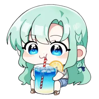 🍟 Anime, Meisje, Drankje, Schattig, Chibi, Cartoon telegram sticker