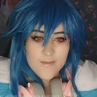 😇 Добро пожаловать в комнату cosplay, rambut biru, headphone, rusia, kamar, selamat datang telegram sticker
