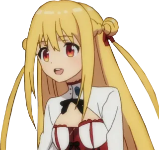 🤩 chica anime, pelo rubio, ojos rojos, linda, dibujo animado, ilustración, kawaii telegram sticker