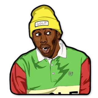😱 GOLF tyler the creator, golf wang, แร็ปเปอร์, หมวกบีนนี่สีเหลือง, ภาพเหมือน telegram sticker