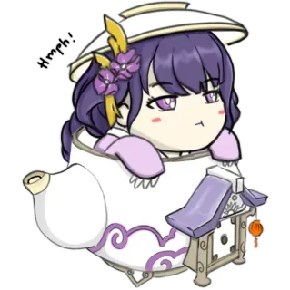😤 Hmph! Anime, Chibi, Lindo, Tetera, Dibujo animado, Pegatina, Pelo morado telegram sticker