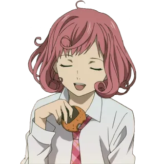😌 anime, girl, pink hair, cute, smiling, cookie telegram sticker