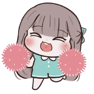 🍥 Мультфильм, Черлидер, Милый, Счастливый, Аниме, Девушка, Помпоны whatsapp sticker