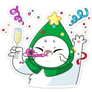 🥳 кот, праздник, вечеринка, рождество, новый год, отпуск, шампанское telegram sticker