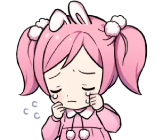 😢 грустный, плачущий, аниме, розовый, кролик, слезы telegram sticker