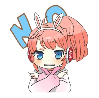 ✋ NO Animé, Fille, Dessin animé, Oreilles de lapin, Mignon, Cheveux roses whatsapp sticker