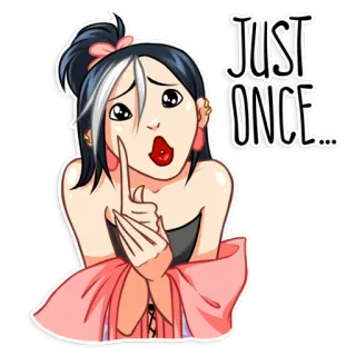 ☝ JUST ONCE... mulher, desenho animado, adesivo, uma vez, menina, rosa, cabelo branco whatsapp sticker