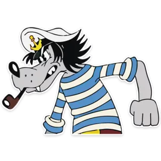 😠 Wolf Nu, pogodi! หมาป่า, การ์ตูน, รัสเซีย, ทะเล, กะลาสี, ไปป์ whatsapp sticker