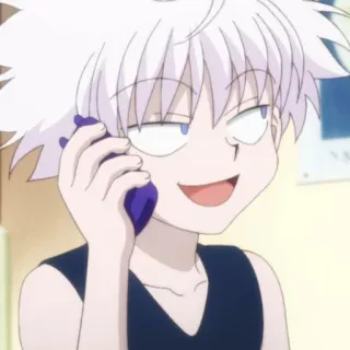 🍶 Killua Zoldyck Hunter x Hunter Anime, Killua, Killua Zoldyck, Hunter x Hunter, Desenho animado, cabelo branco, chamada telefônica telegram sticker