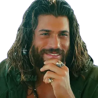 😆 digesa44 pria, potret, rambut panjang, berjenggot, Can Yaman whatsapp sticker