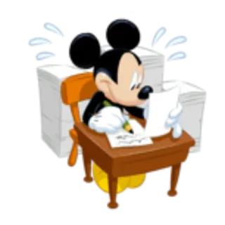 ✍ Mickey Mouse Cartoon, Maus, Schreibtisch, Papierkram, beschäftigt, Zeichentrickfigur telegram sticker