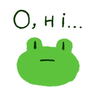 😟 O, hi... rana, carino, saluto, stravagante, cartone animato, verde whatsapp sticker