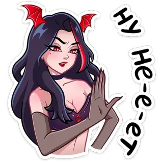 🙅‍♀️ Hey He-e-ey 만화, 악마 소녀, 애니메이션, 스티커, 악마, 인사 telegram sticker