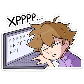😴 XPPP... Computer, Laptop, Dormire, Stanco, Cartone animato, Emoji, Carino telegram sticker