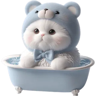 🛀 猫, 可爱, 动物, 小猫, 洗澡, 浴缸, 熊, 帽子 telegram sticker