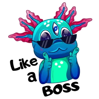 😎 Like a Boss อาโฮโลเติล, บอส, เท่, น่ารัก, การ์ตูน, แว่นตา, ตัวละคร, สัตว์ประหลาด telegram sticker