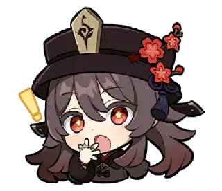‼️ Hu Tao Genshin Impact anime, video game, hat, exclamation point, cute telegram sticker