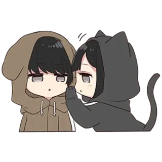 🌟 การ์ตูน, น่ารัก, คาวาอิ, อนิเมะ, คู่รัก, เสื้อฮู้ด, แมว, สุนัข telegram sticker