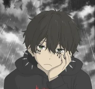 🖤 Аниме, Парень, Грустный, Эмо, Персонаж, Мультфильм telegram sticker