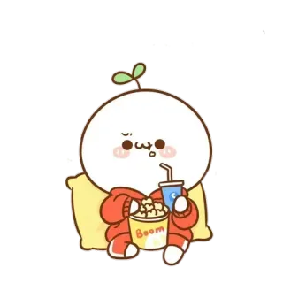 😐 BOOM Dessin animé, Personnage, Mignon, Popcorn, Boisson, Snack, Regarder whatsapp sticker